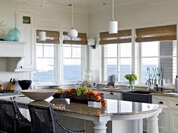 Absolutely adore the shape of the island for this coastal theme kitchen decor. Coastal Kitchens Hgtv