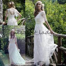 Lace Floral Bohemian Country A Line Wedding Dresses 2018 Custom Make Half Sleeve Full Length Bea Kleid Hochzeit Bohmische Hochzeitskleider Strandhochzeitskleid