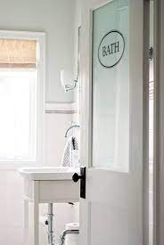 Get bath remodeling prices today! Frosted Glass Door Transitional Bathroom Restoration Hardware Pale Silver Rambling Renovators