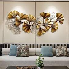 New Chinese Wall Wrought Iron Ginkgo Biloba Crafts Creative Wall Hanging Sofa Background Mural Home Gold Wall Decor Room Decoration Items Metal Wall Art Decor