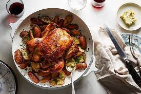Buttermilk Roast Chicken With Potatoes And Cornichon Butter Recipe On Food52 Recipe Roasted Chicken And Potatoes Chicken Potatoes Roast Chicken Dinner