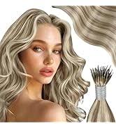 Amazon.com : Moresoo Nano Hair Extensions Human Hair Ash Blonde with Blonde  Highlight Nano Bead Remy Human Hair Extensions 18 inch Long Straight Hair  Nano Tip Hair Extensions Human Hair Invisible 50g/50s :