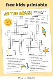 Beach Crossword Puzzle For Kids Free Printable Mrs Merry In 2020 Word Puzzles For Kids Puzzles For Kids Printable Crossword Puzzles
