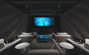 Choosing white colored walls and gray furniture, while keeping the background of the flat screen dark will create a perfect spot for watching. Home Improvement Archives Home Cinema Room Cinema Interior Cinema Interior Design