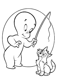 Casper Plays With The Cat Coloring Pages For Kids Printable Free Casper Cartoon Cat Coloring Page Cartoon Coloring Pages Casper Cartoon
