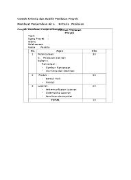 Rubrik penilaian •panduan penilaian yang menggambarkan kriteria yang diinginkan dalam menilai •memberi tingkatan dari hasil kinerja belajar mahasiswa. Contoh Kriteria Dan Rubrik Penilaia N Pr