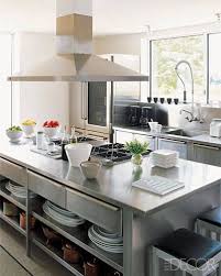 Advantages of a stainless steel commercial style island: Chic Work Islands Design Chic Industrial Style Kitchen Stainless Steel Kitchen Cabinets Steel Kitchen Cabinets