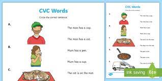 Cvc words on this activity include rug, rat, jet, fan, hat, pen. Cvc Words Reading Worksheet Teacher Made