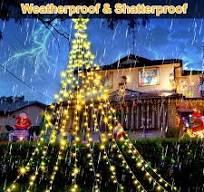 KNONEW Outdoor Christmas Decorations Waterfall Star Lights,344 LED 8 Modes Tree Light,Plug in Clear Wire Waterproof Seasonal Lighting Decor for Xmas ...