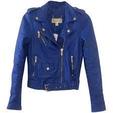Pre Owned Michael By Michael Kors Mu52go32a3 Royal Blue Leather Jacket Blue Leather Jacket Royal Blue Jacket Michael Kors Jackets