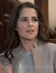 WornOnTV: Sam's grey embellished sweater and beige coat