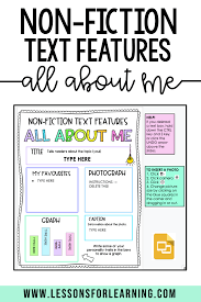 Non Fiction Text Features All About Me Distance Learning Freebie In 2021 Nonfiction Texts Text Features Fiction Text
