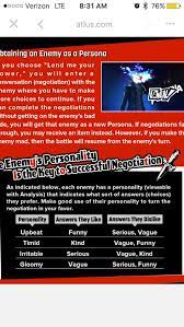 If no other personas are left standing on the battlefield, you will have the option to talk to the persona by pressing x. Negotiation Tactics Persona5