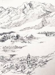 Middle Earth Traveler 7 The Misty Mountains Landscape Sketch Earth Drawings Landscape Drawings