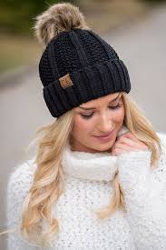 Black Beanie With Pom Pom Womens Cc Knit Blanket Lined Fur Pom Pom Beanie Black Nanamacs Com 1 Beanie Hats For Women Cc Beanie Outfits Fur Pom Pom Beanie