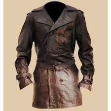 Watch Dogs Cosplay Costume Jacket Aiden Pearce Trench Coat Distressed Trench Coat Distressed Leather Jacket Leather Jacket Men Brown Leather Coat