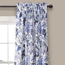 Set Of 2 Cynthia Jacobean Room Darkening Window Curtain Panels Blue Lush Decor Panel Curtains Rod Pocket Curtain Panels Curtains