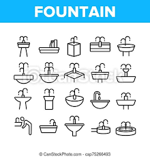 Drinking Fountain Collection Icons Set Vector Thin Line Different Type Of Decorative Public Fountain With Purified Drink Canstock