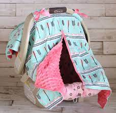 mint coral arrow with neon pink ruffle car seat canopy puset araba koltugu cocuk oto koltugu