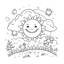 Sun Coloring Page With Flowers And Clouds Outline Sketch Drawing Vector,  Flower Drawing, Sun Drawing, Cloud Drawing PNG and Vector with Transparent  Background for Free Download