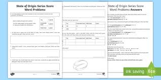 All about original scores for movies, tv, & games. State Of Origin Series Score Word Problems Worksheet Worksheet