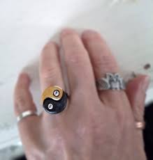 Yin Yang Pool Ball Ring Adjustable Band, Rustic Style 8 Black Ball and 9  Yellow Striped Ball Sports Game Jewelry, Gift for Woman Pool Player