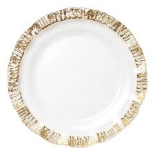 Weddings, banquets, catered events, upscale parties, or in fine dining restaurants. Rufolo Gold Rim Charger Plate Italian Gold Glass Plate Vietri