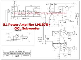 Tda7294 amplifier circuit small pcb electronics projects circuits. 2 1 Audio Amplifier Using Lm1876 2sc2922 2sa1216 Ocl Subwoofer Electronic Circuit