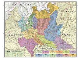 Mappa della regione italiana emilia romagna con province e bandiere <br>confina a est con il mar adriatico, a nord con il veneto e la lombardia, a ovest con il piemonte e la liguria, a sud con la toscana, le. Lombardia Politica Fisica Plastificata Scolastica Carta Geografica Murale