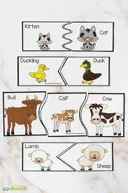 Farm Animals And Their Babies Printables Puzzles Baby Animal Names Animal Activities For Kids Mother And Baby Animals