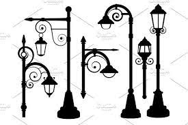 Street Lamp Road Lights Vector Silhouettes By Microone On Creativemarket Streetlamp Street Lamp Antique Lamp Shades Lamp