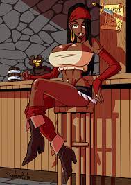 aasimar absurdres alana (sunderarts) breasts breasts out  completely nude dark-skinned female dark skin dungeons and dragons ear  piercing fantasy highres large breasts nude original piercing pirate solo  sunderarts tavern |