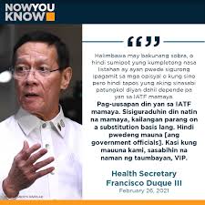 We will make sure that it should just be on a. Now You Know For Health Secretary Francisco Duque Iii Facebook