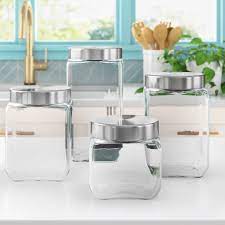 Bringing a fresh look to your kitchen, this set of 5 clear glass kitchen canisters are the perfect one! Joss Main Essentials 4 Piece Screw Top Glass Kitchen Canister Set Reviews Joss Main