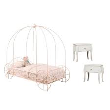 3 Piece Kids Bedroom Set With Pink Canopy Bed And Set Of 2 Night Stands In White 1838417 Pkg