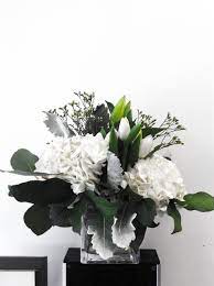 A Custom Floral Arrangement In A Square Vase Designed By Flowers Naturally In Nyc White Hyd Flower Arrangements Flower Delivery Flower Arrangement Designs