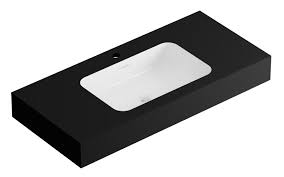 Vasque à poser en pierre de rivière eden roc 30. Plan Vasque Simple Duo Pierre Noir L 121 X P 46 Cm Leroy Merlin