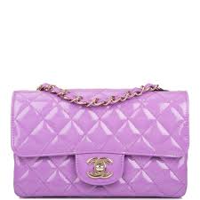 Chanel Classic Flap Quilted Rectangular Mini Light Gold Purple Patent Leather Cross Body Bag Chanel Classic Flap Chanel Bag Classic Patent Leather Bag