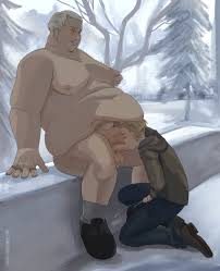 Rule 34 - Blowjob Cumshot Daisy-marshmallow Ethan Winters Fat Man Gay Malemale  Obese Obese Male Outdoors Resident Evil 8: Village The Duke (resident Evil)  | 8795809