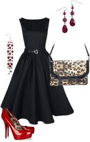 Black Cocktail Dress Red Shoes Leopard Print Handbag Fashion