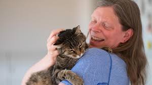 Diabetic senior cat finds his place in adopter's lap