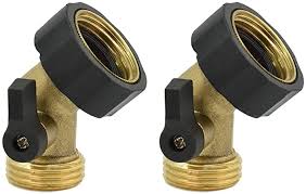 The spigot for the garden hose is against the house, behind a scratchy bush. Garden Hose Elbow With Shut Off Valve Metal Bolted Threaded Spigot Extender New