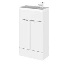Slimline vanities have a narrower depth than traditional vanities, so they are great for compact spaces, including powder rooms. Hudson Reed Gloss White 500mm Slimline Vanity Unit With Basin Cbi122