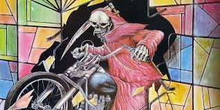 Although the image has changed slightly over the centuries, the grim reaper is almost always shown in a large black cloak, a skeletal face and hands, glowing eyes, and a scythe. Grim Reaper Fear No Evil British Heavy Metal Nwobhm 12 Lp Vinyl Album Cover Gallery Information Vinylrecords