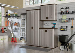 We also offer modern printer carts, which are perfect for small space. Suncast 60 W X 80 H X 20 1 4 D Platinum 3 Piece Storage Cabinet System At Menards