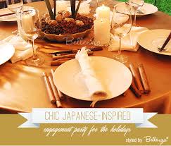 Look for items such as bamboo placemats, an assortment of bowls with pretty japanese designs such as cherry blossoms, square or rectangular plates and plenty of finger bowls for dipping sauces. A Chic Japanese Inspired Engagemeny Party With A Modern Flair Creative And Fun Wedding Ideas Made Simple