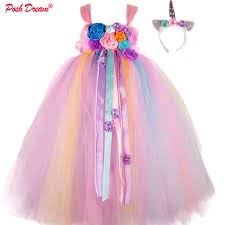 Us 24 25 36 Off Posh Dream Flower Colorful Unicorn Kids Girls Tutu Dress Unicorn Girls Birthday Dress Unicorn Horn Halloween Costume Outfit In