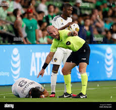 LA Galaxy midfielder Marco Delgado (8) heads the ball over Real Salt Lake  midfielder Diego Luna (26) during the second half of an MLS soccer match in  Carson, Calif., Saturday, Oct. 1,