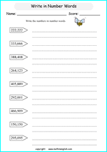 Spelling And Writing Of Whole Number Words And Decimals Worksheets For Primary Math Class