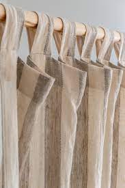 Beige Tab Top Washed Linen Curtain Panel With Stripes In 2021 Linen Curtain Panels Linen Curtains Panel Curtains